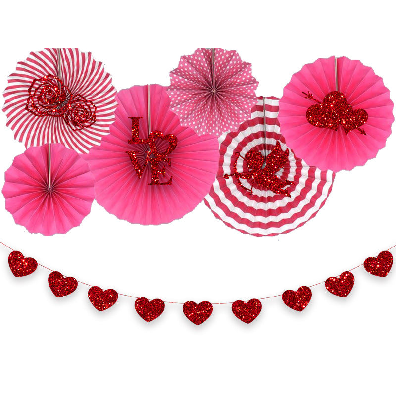 Wholesale Set of 6 Single Layer Round Paper Flower Fans Set for Valentine's Day Holiday Decorations